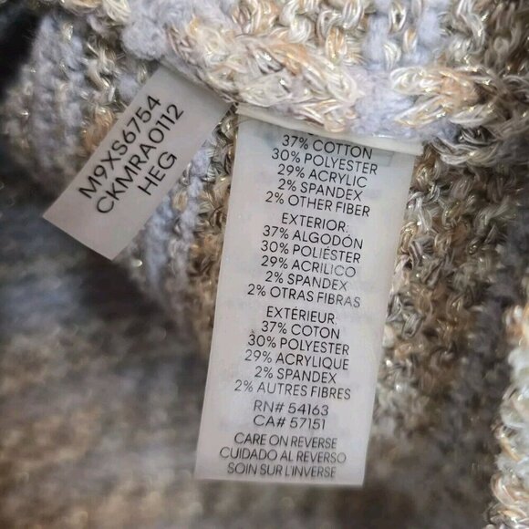 CALVIN KLEIN Tunic Sweater Cowl Neck Oversized Gray Gold Lurex Gradient Women M - Picture 8 of 12